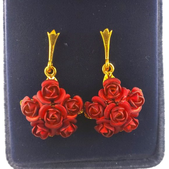 NIB Danbury Mint A Dozen Roses 24K Gold Plated Earrings - Picture 3 of 10